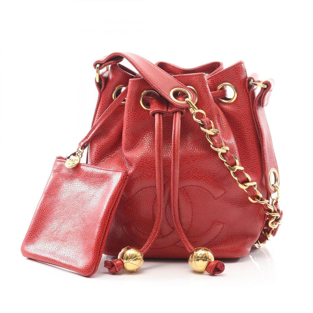 Chanel Coco Mark Shoulder Bag Caviar Leather Grained Calfskin Red